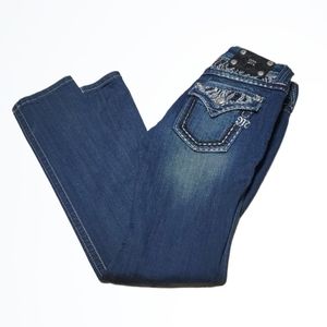 Miss Me Low Rise Darker Wash Blingey Skinny Leg Blue Jeans Size 26 Waist 27 In